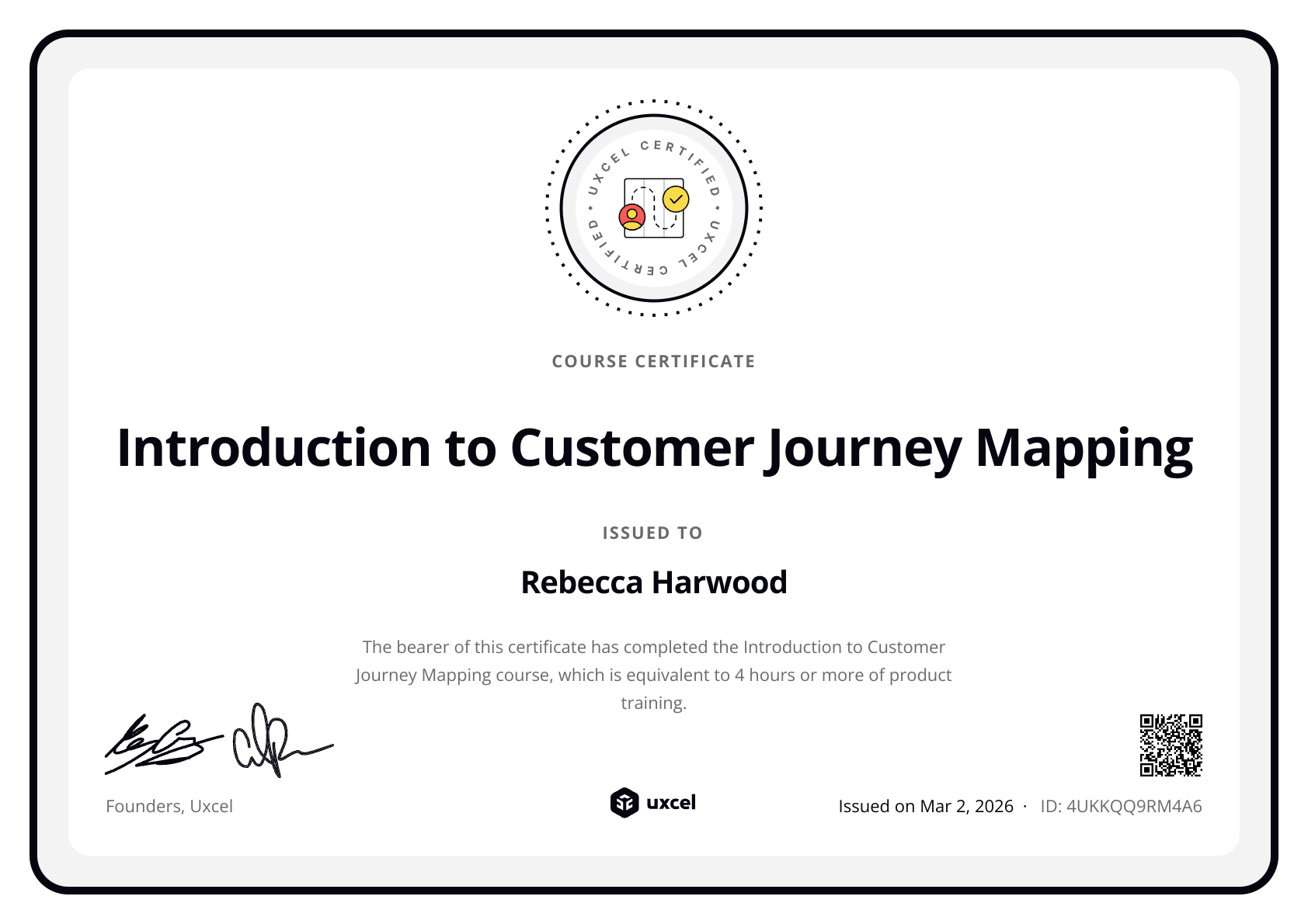 Rebecca Harwood's certificate